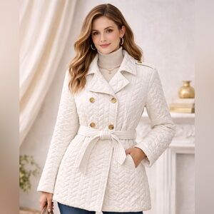 Weatherproof Quilted Belted Coat | XL | Ivory | Double Breasted